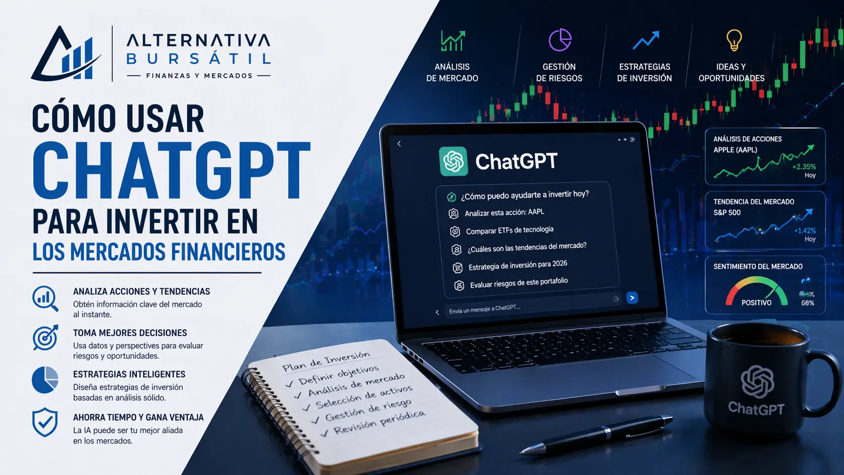 Imagen destacada del artículo: Cómo Usar ChatGPT y la IA para Invertir en los Mercados Financieros (Guía Completa 2026)